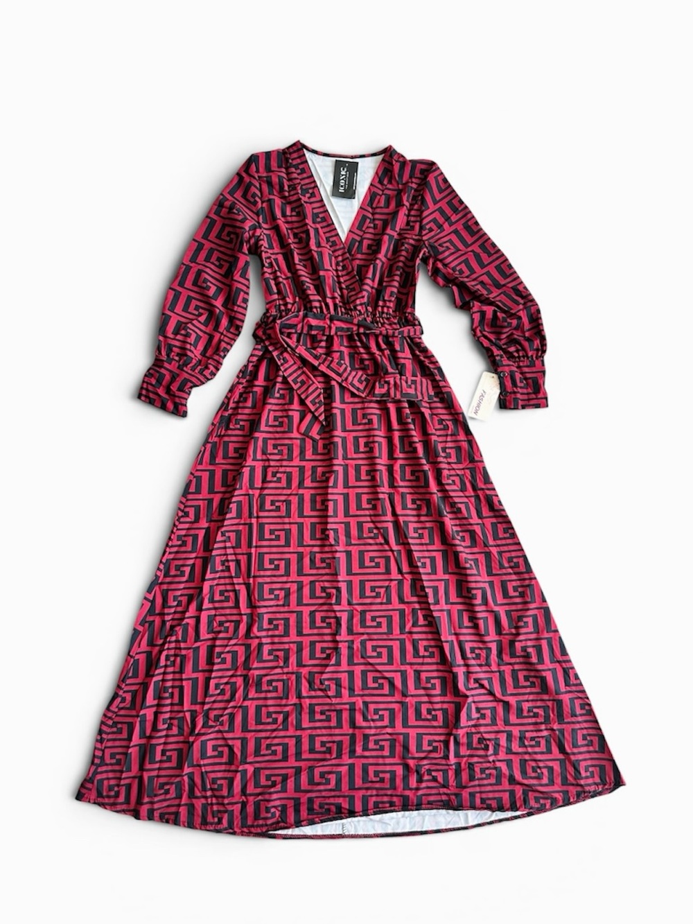 Women's Pink Geometric Wrap Maxi Dress Medium Made in Italy